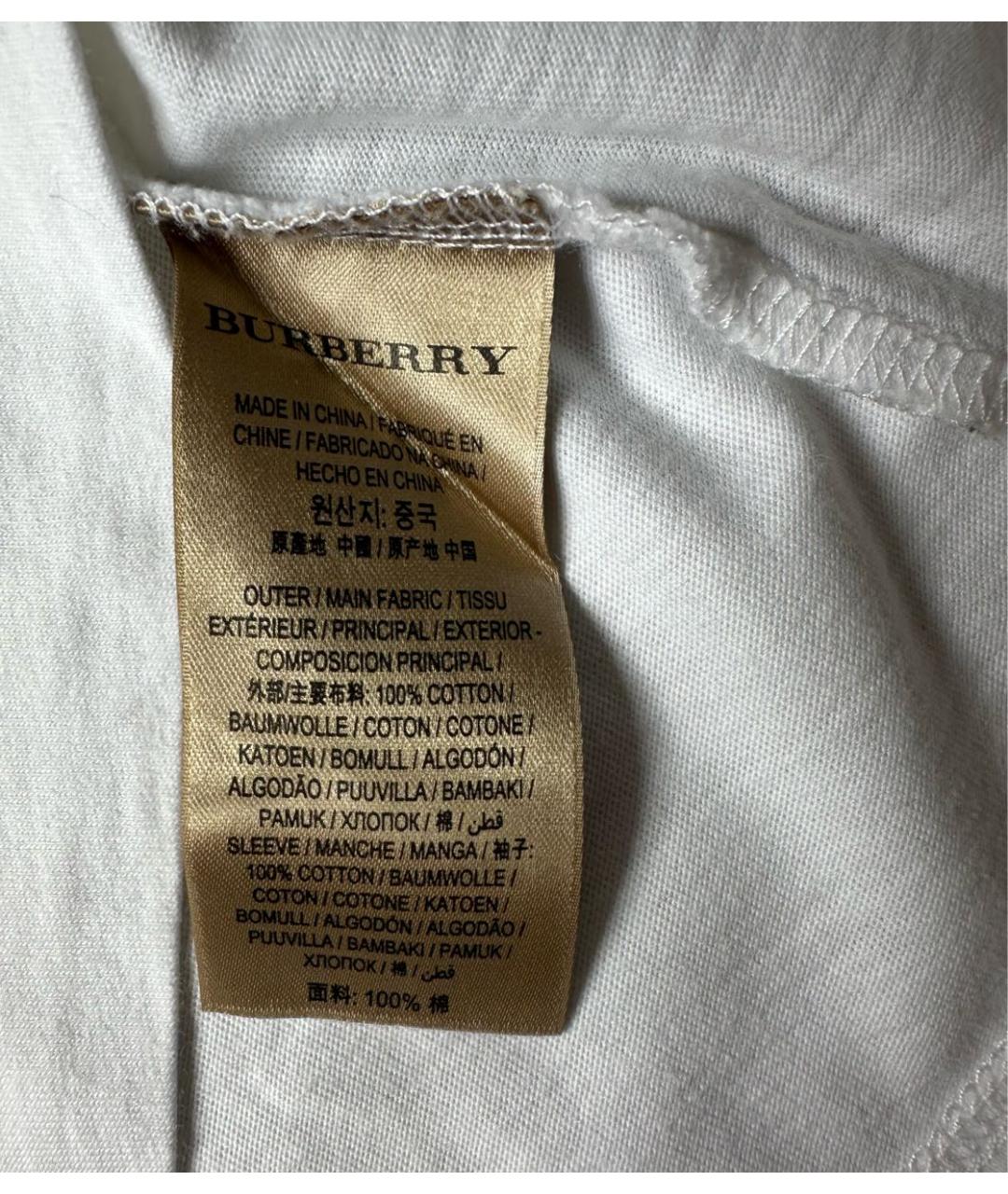 BURBERRY Белая хлопковая футболка, фото 3