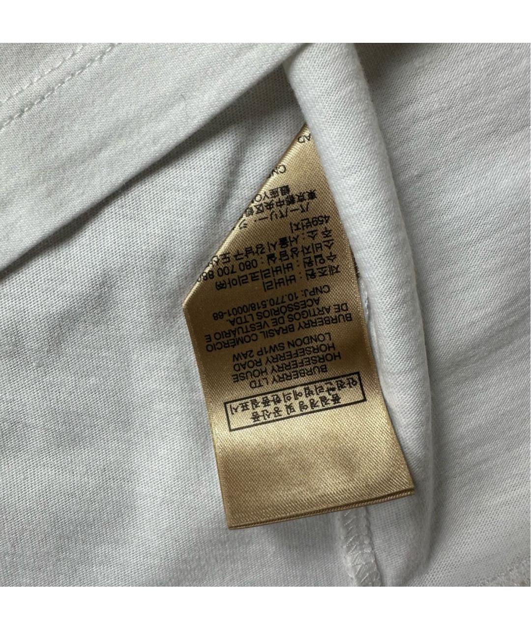 BURBERRY Белая хлопковая футболка, фото 5