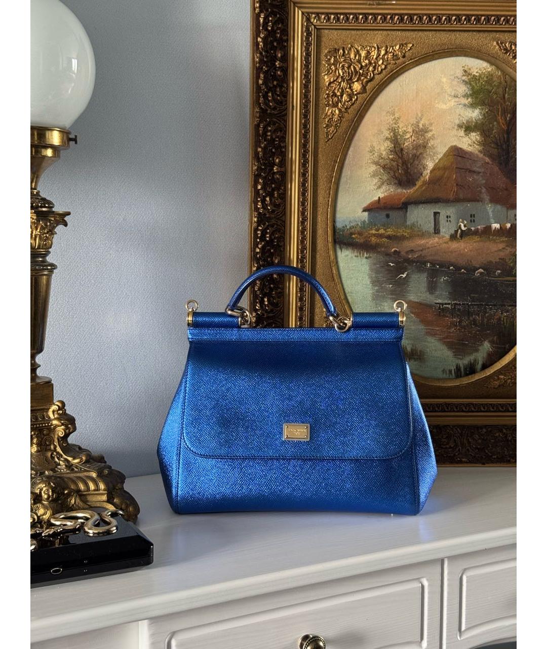 DOLCE&GABBANA Синяя кожаная сумка с короткими ручками, фото 8