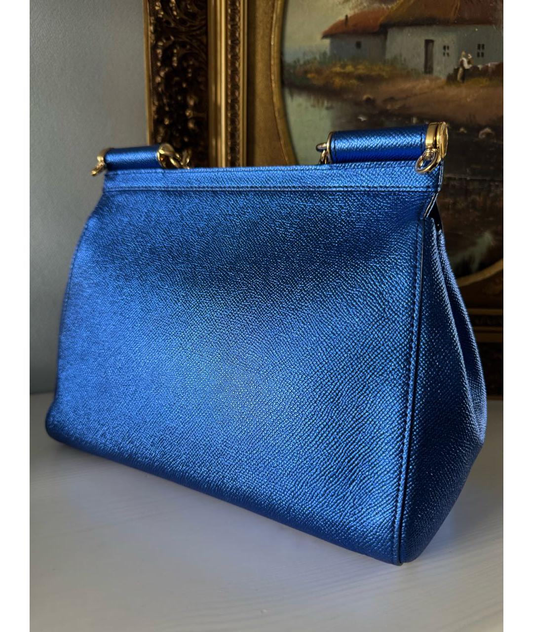 DOLCE&GABBANA Синяя кожаная сумка с короткими ручками, фото 4