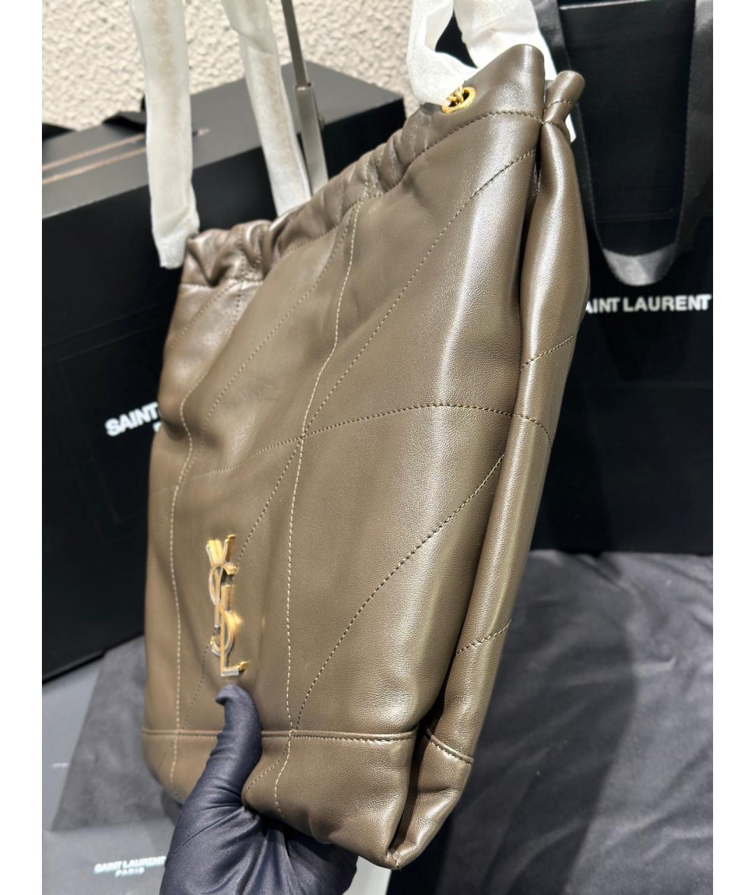 SAINT LAURENT Зеленая кожаная сумка тоут, фото 6