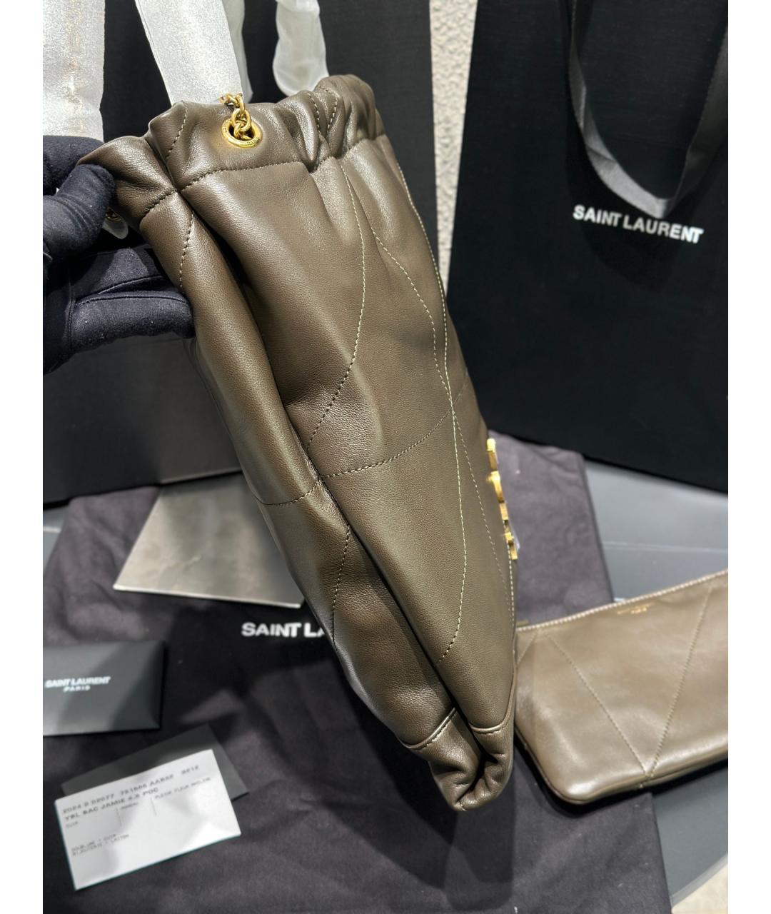 SAINT LAURENT Зеленая кожаная сумка тоут, фото 5