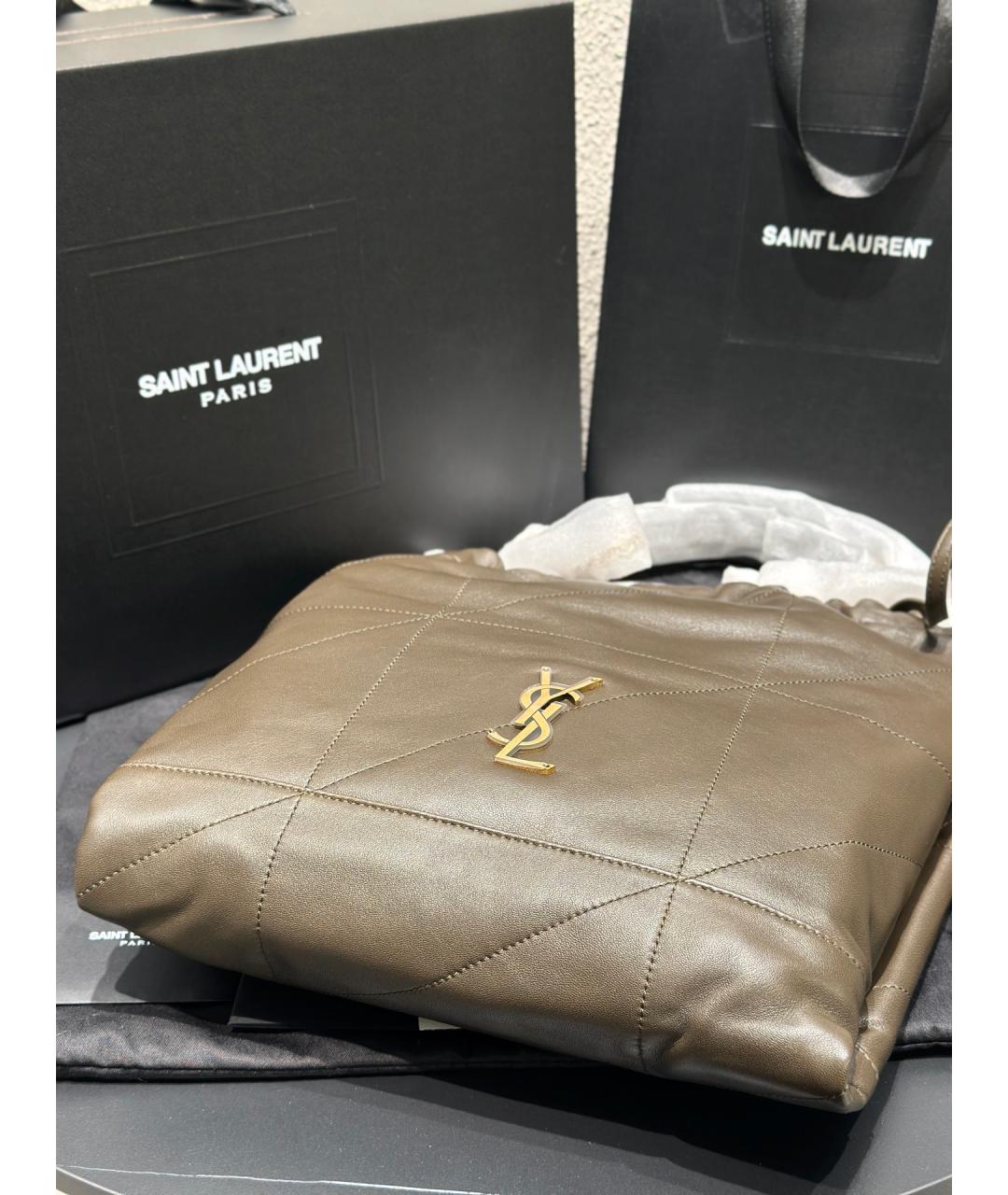 SAINT LAURENT Зеленая кожаная сумка тоут, фото 4