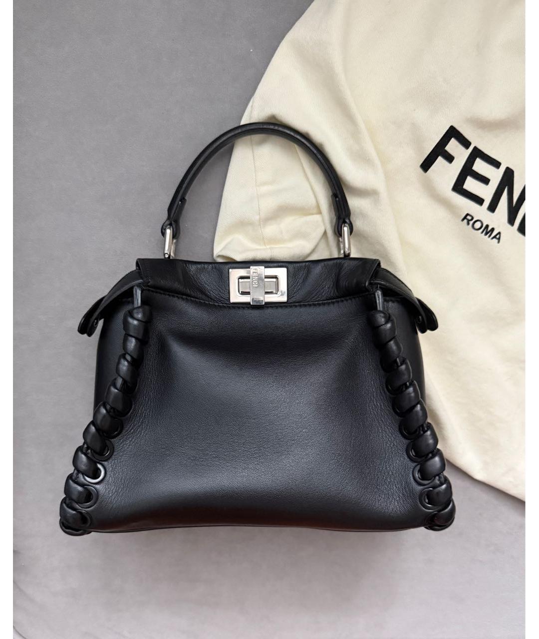 FENDI Черная кожаная сумка с короткими ручками, фото 8