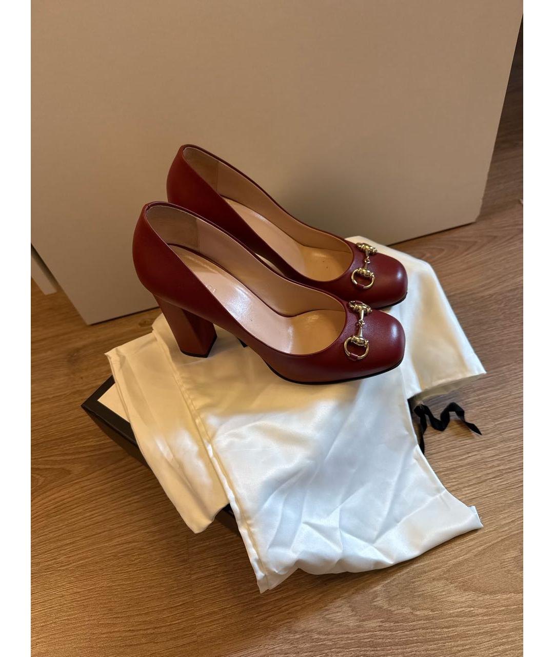 GUCCI Красные кожаные туфли, фото 6