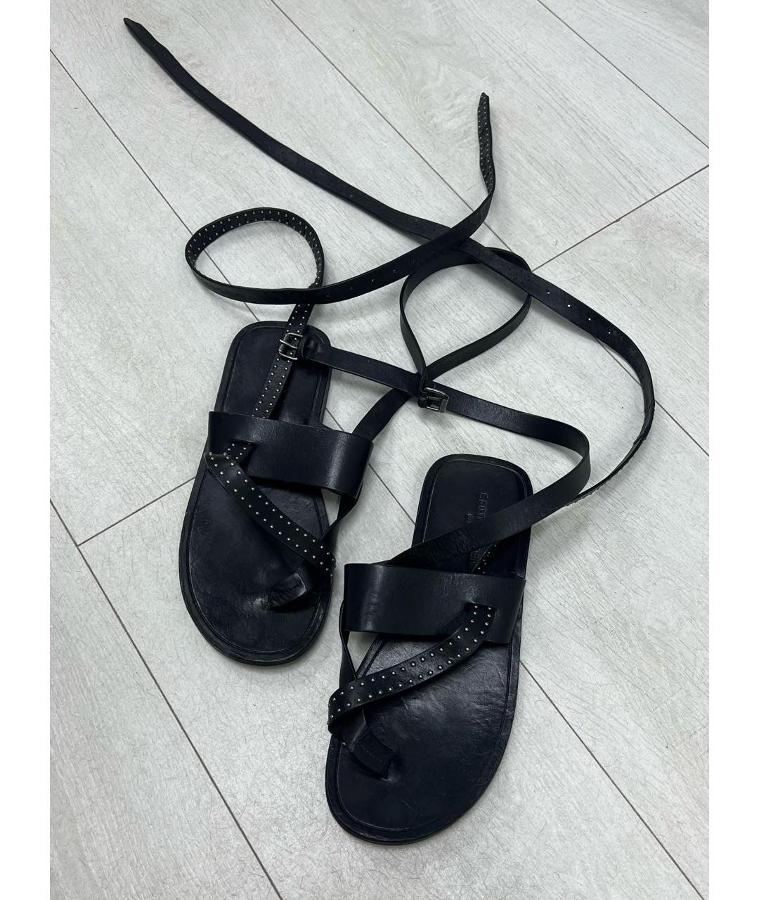 SAINT LAURENT Черные кожаные босоножки, фото 2