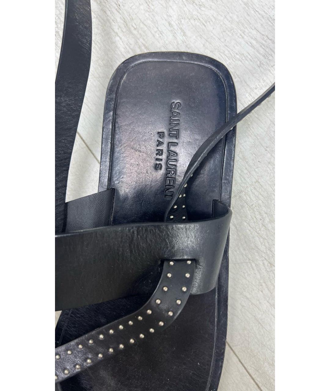 SAINT LAURENT Черные кожаные босоножки, фото 3
