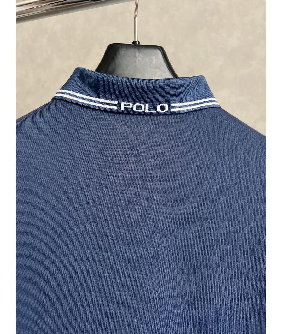 POLO RALPH LAUREN Голубое хлопко-эластановое поло с длинным рукавом, фото 2