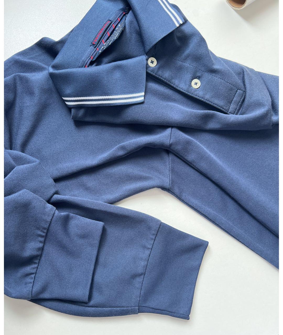 POLO RALPH LAUREN Голубое хлопко-эластановое поло с длинным рукавом, фото 4