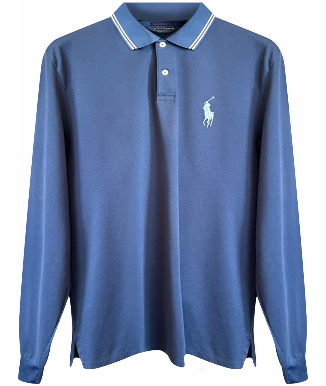 POLO RALPH LAUREN Голубое хлопко-эластановое поло с длинным рукавом, фото 1