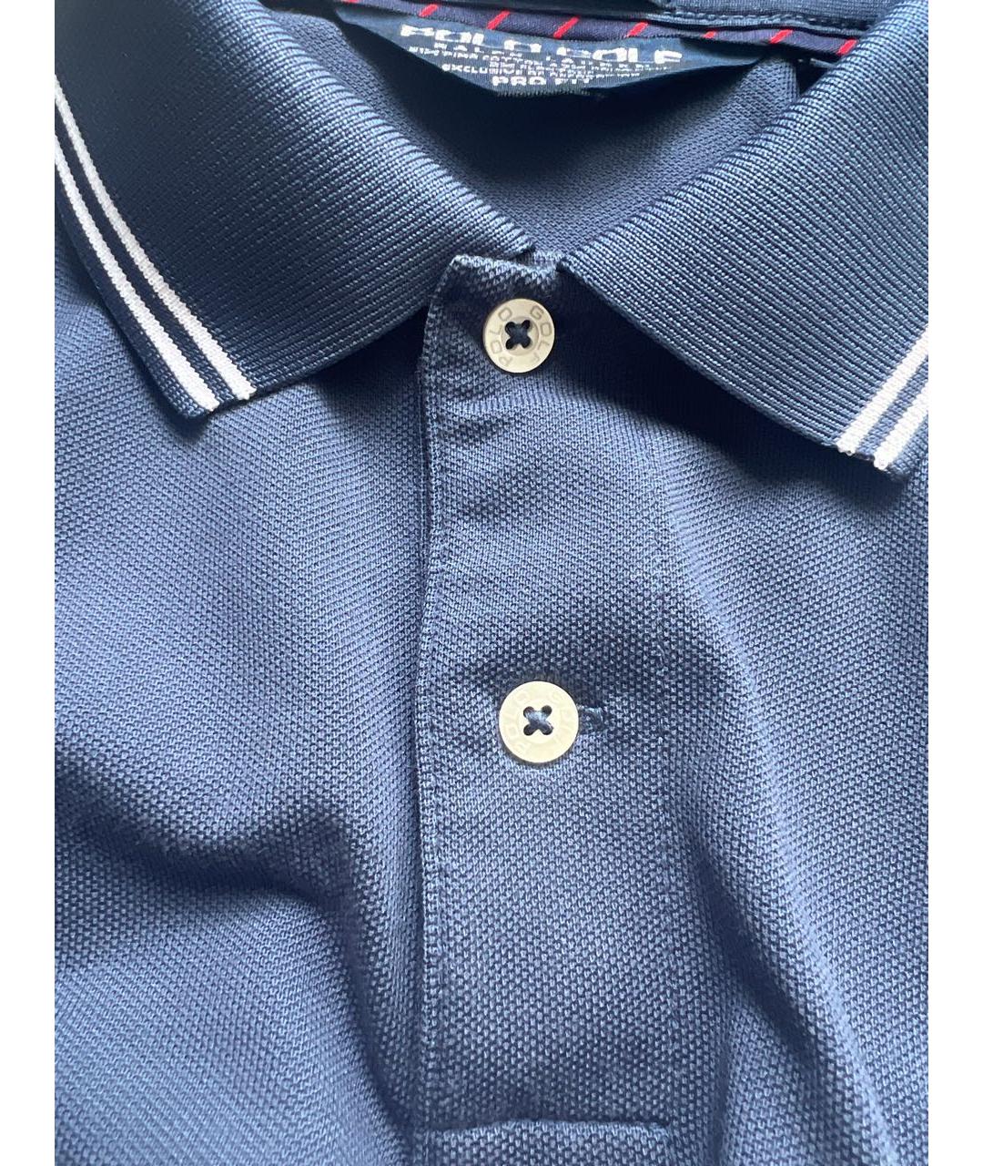 POLO RALPH LAUREN Голубое хлопко-эластановое поло с длинным рукавом, фото 6