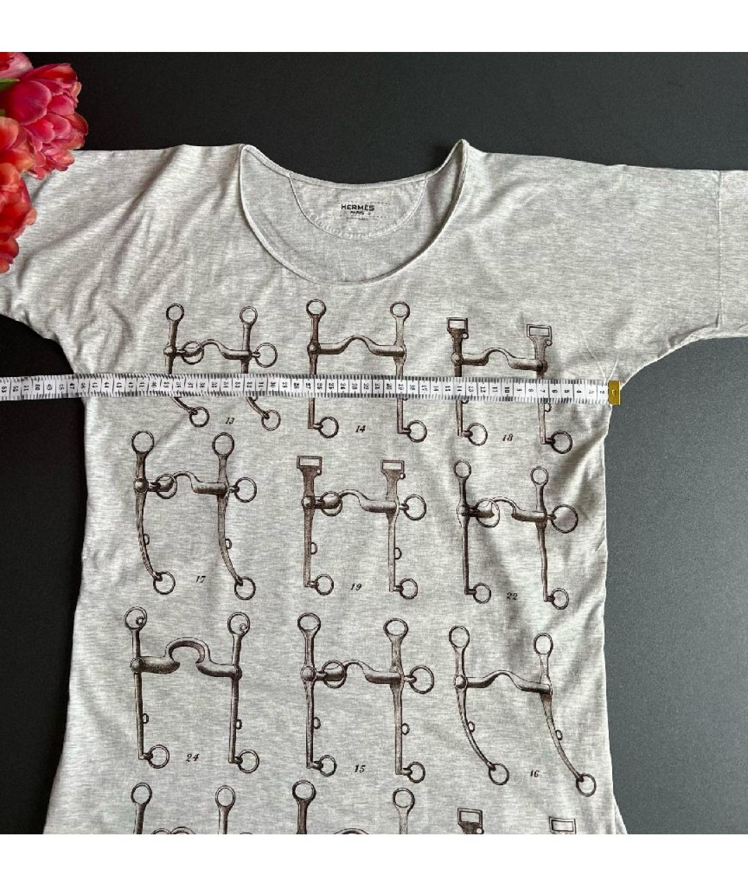 HERMES Серая хлопковая футболка, фото 7