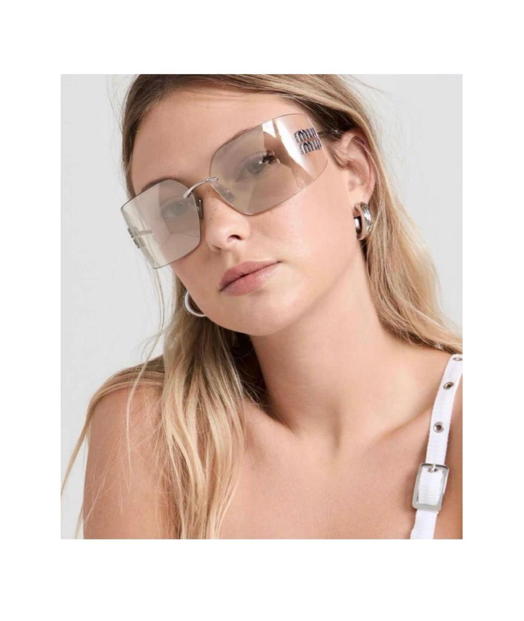 MIU MIU Серебряные пластиковые солнцезащитные очки, фото 8