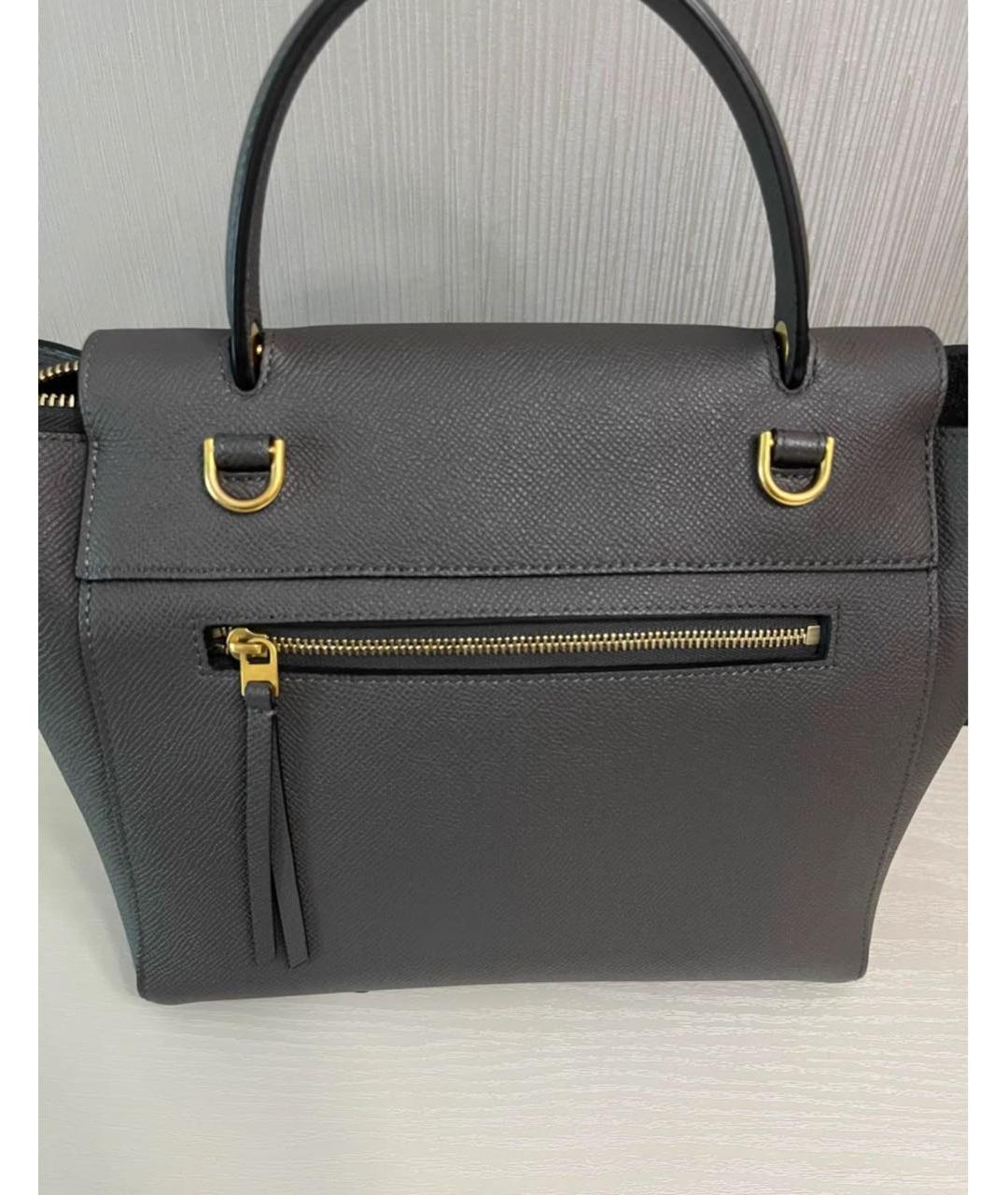 CELINE Антрацитовая кожаная сумка с короткими ручками, фото 4