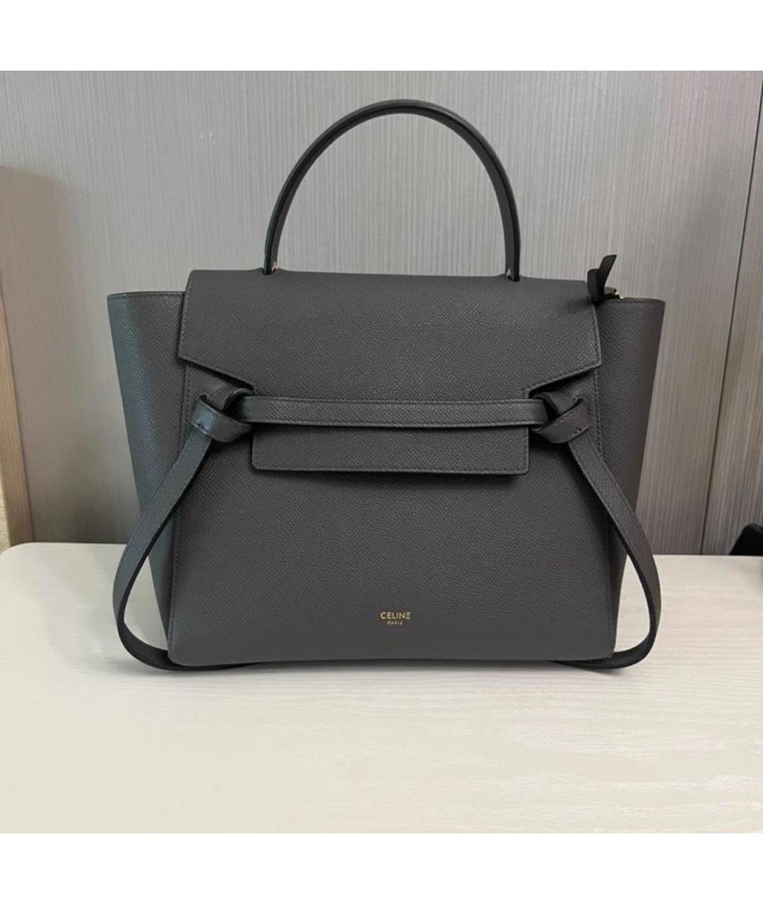 CELINE Антрацитовая кожаная сумка с короткими ручками, фото 2