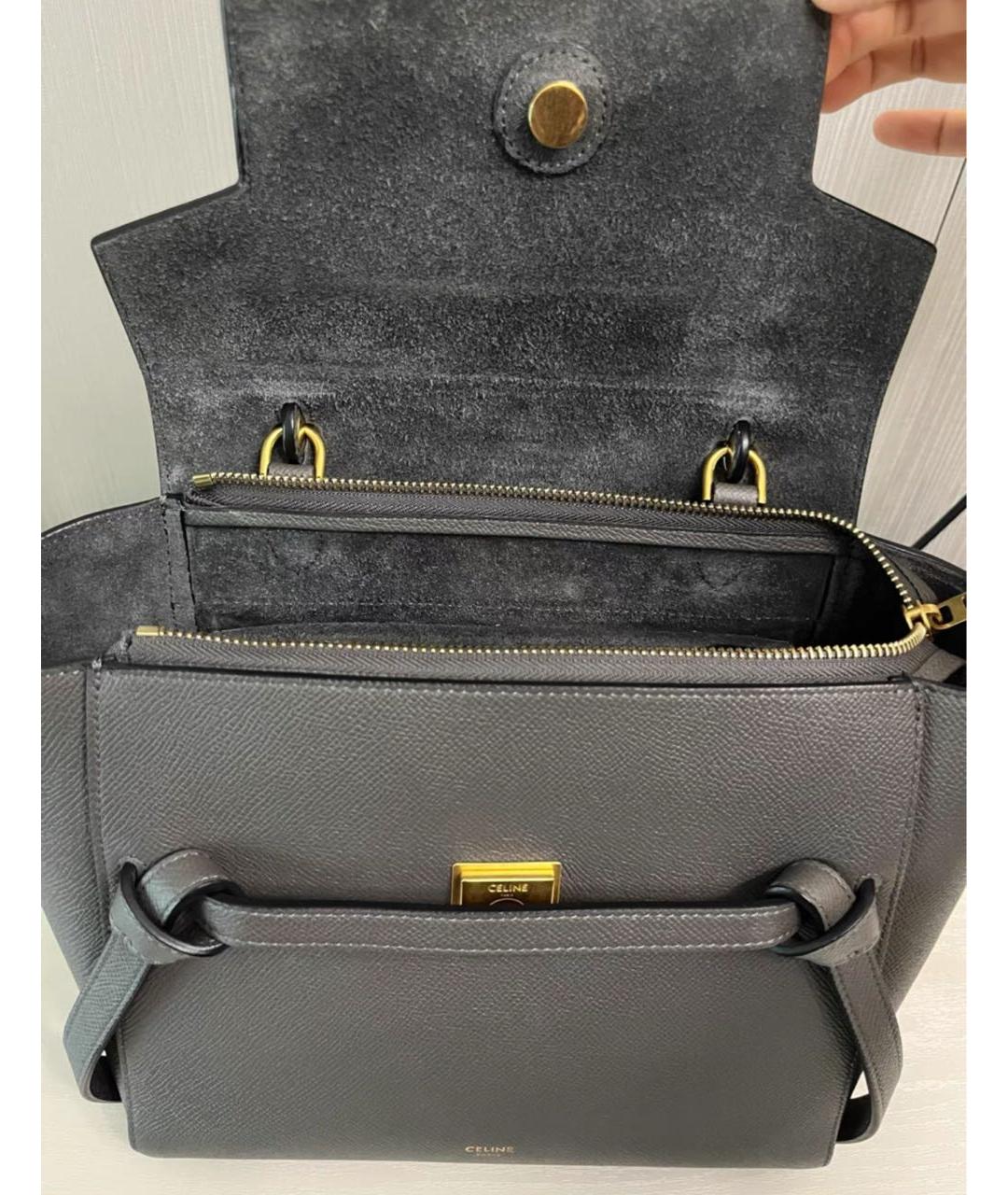 CELINE Антрацитовая кожаная сумка с короткими ручками, фото 6