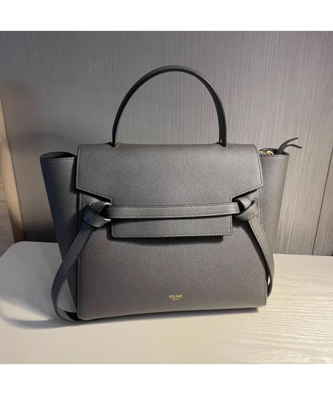 CELINE Антрацитовая кожаная сумка с короткими ручками, фото 9