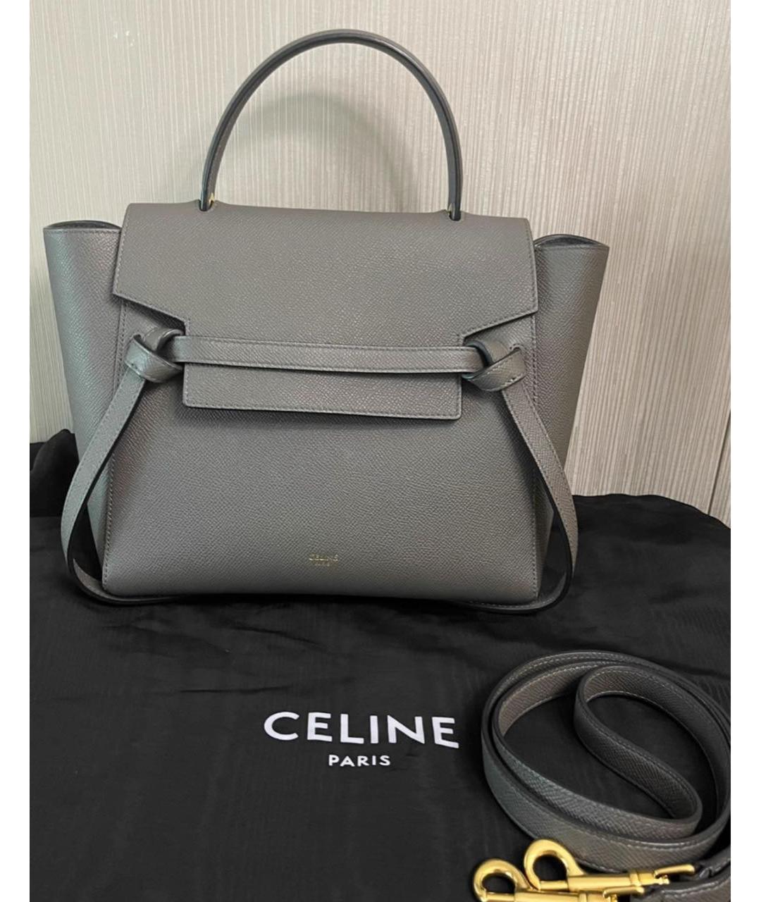 CELINE Антрацитовая кожаная сумка с короткими ручками, фото 3