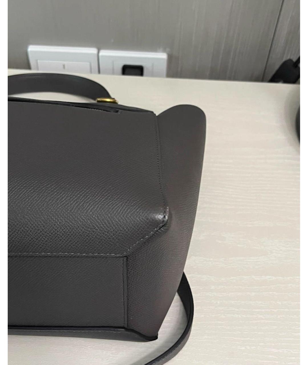 CELINE Антрацитовая кожаная сумка с короткими ручками, фото 8