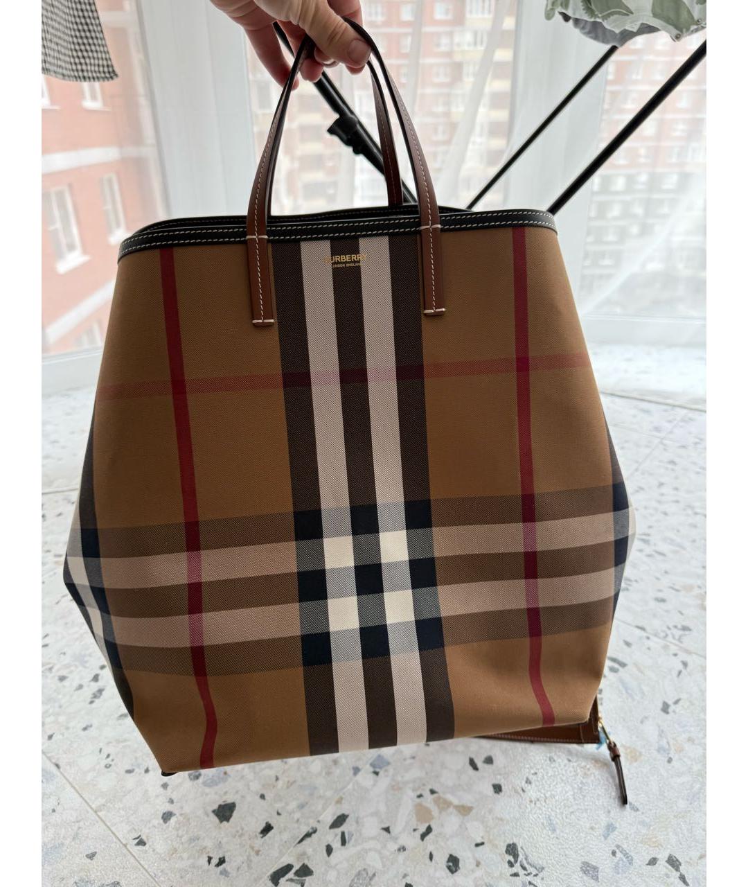 BURBERRY Коричневая тканевая сумка тоут, фото 7