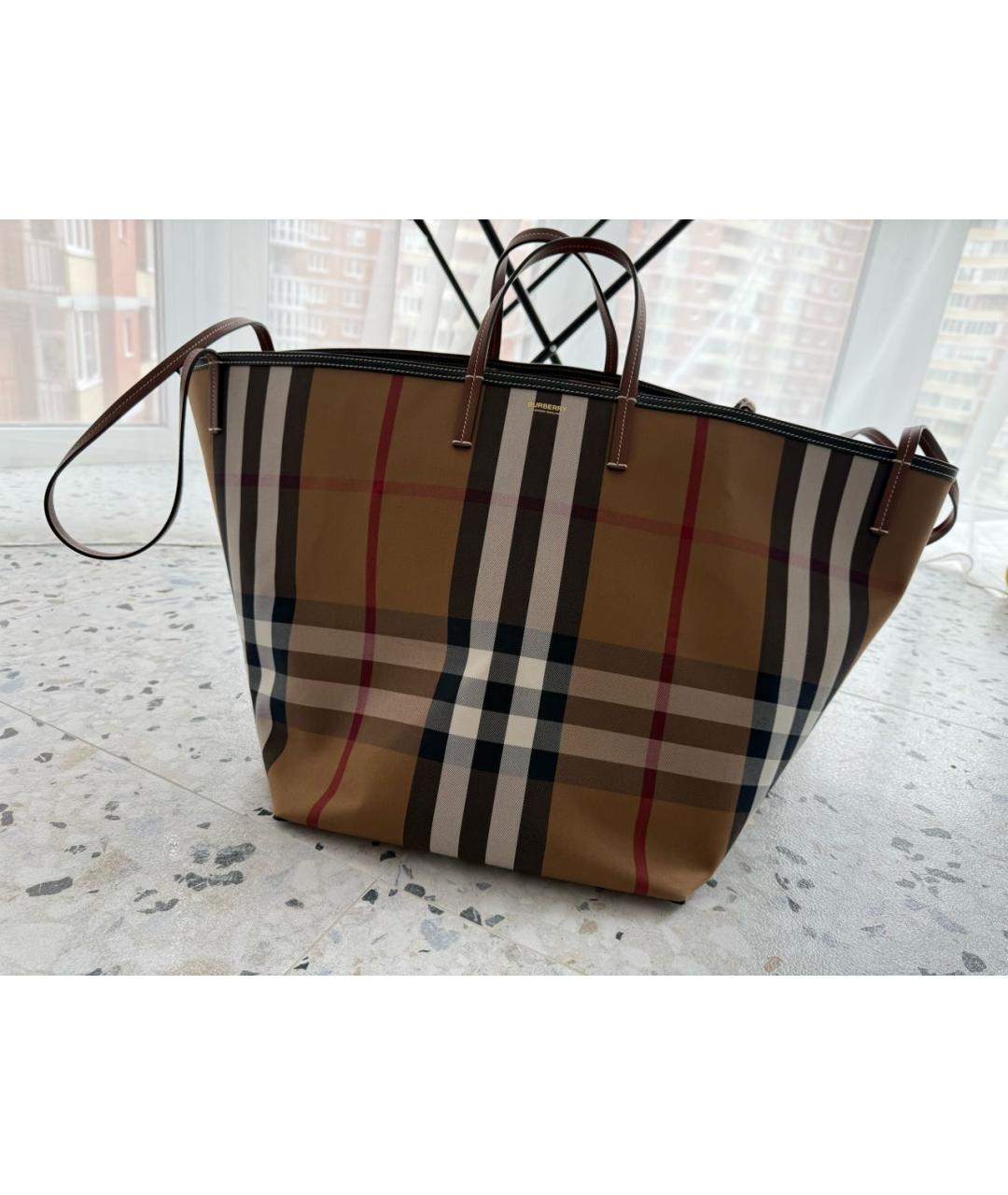 BURBERRY Коричневая тканевая сумка тоут, фото 9