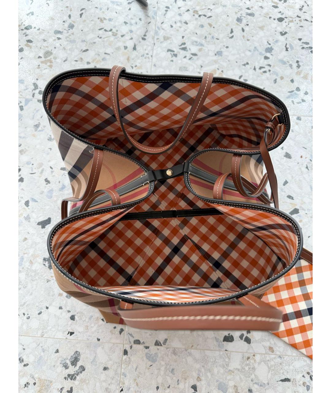 BURBERRY Коричневая тканевая сумка тоут, фото 6