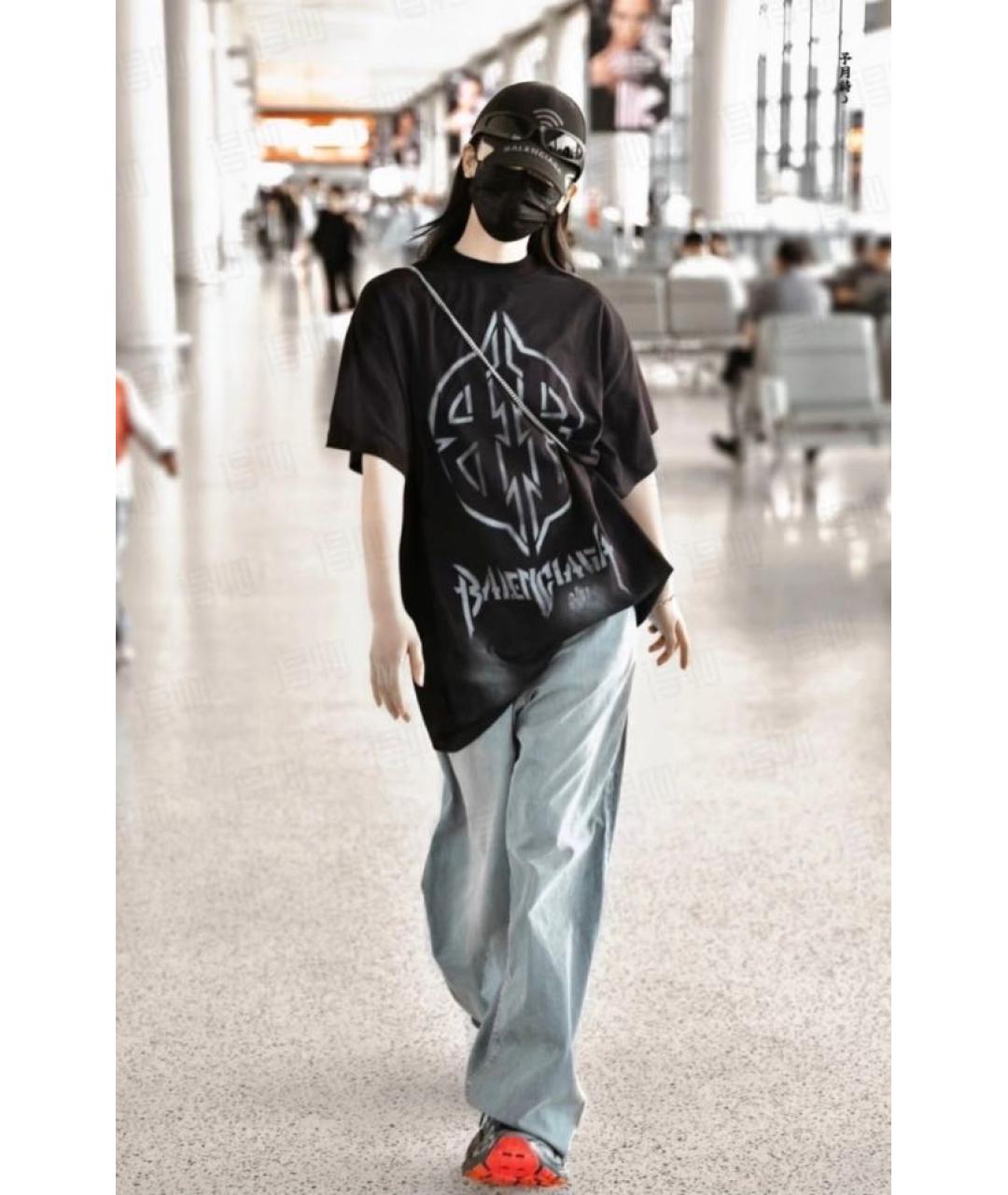 BALENCIAGA Черная хлопковая футболка, фото 8