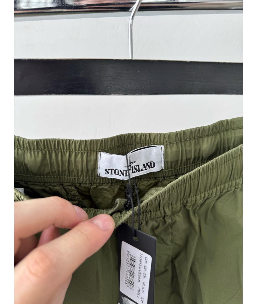 STONE ISLAND Зеленые хлопковые повседневные брюки, фото 3