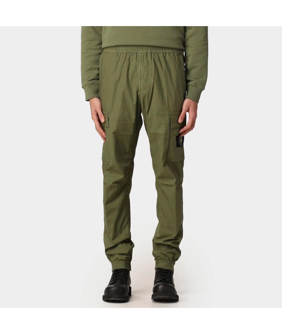 STONE ISLAND Зеленые хлопковые повседневные брюки, фото 2
