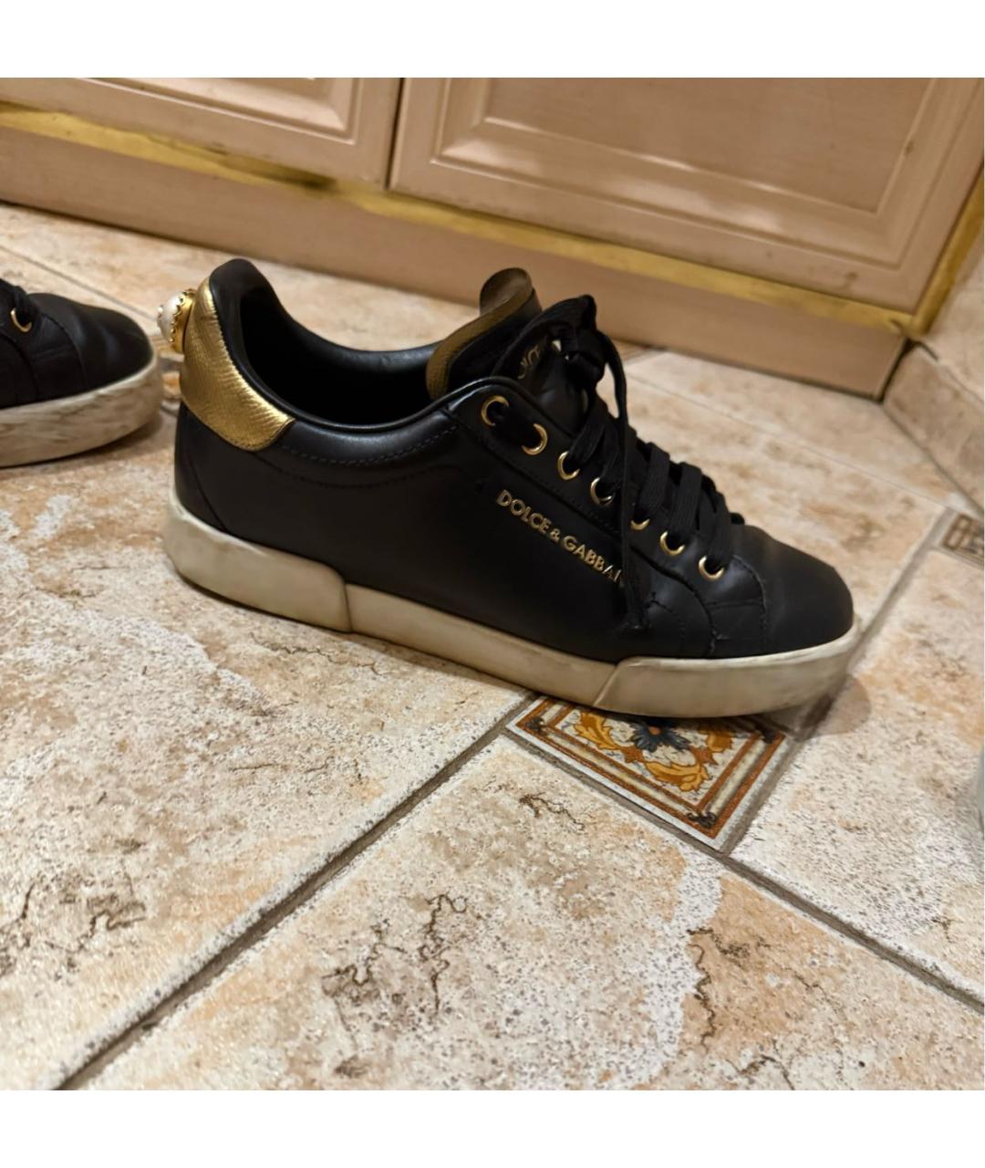 DOLCE&GABBANA Черные кожаные кеды, фото 5