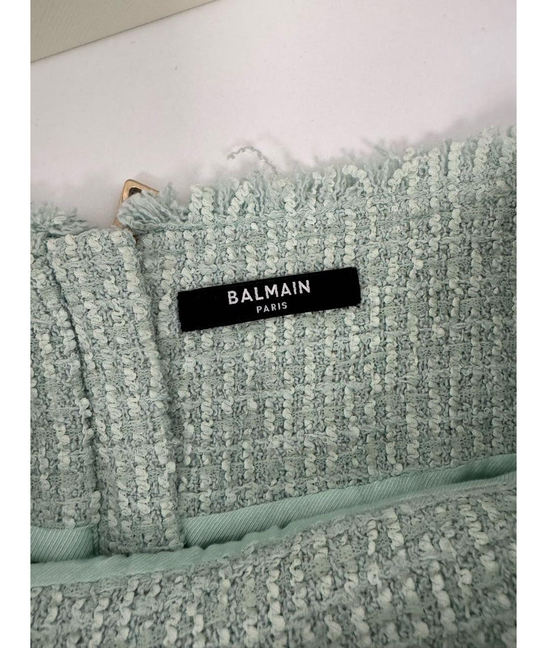 BALMAIN Бирюзовая твидовая юбка мини, фото 6
