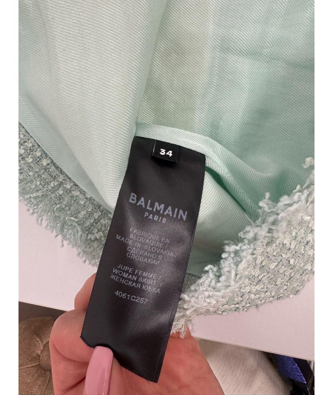 BALMAIN Бирюзовая твидовая юбка мини, фото 4