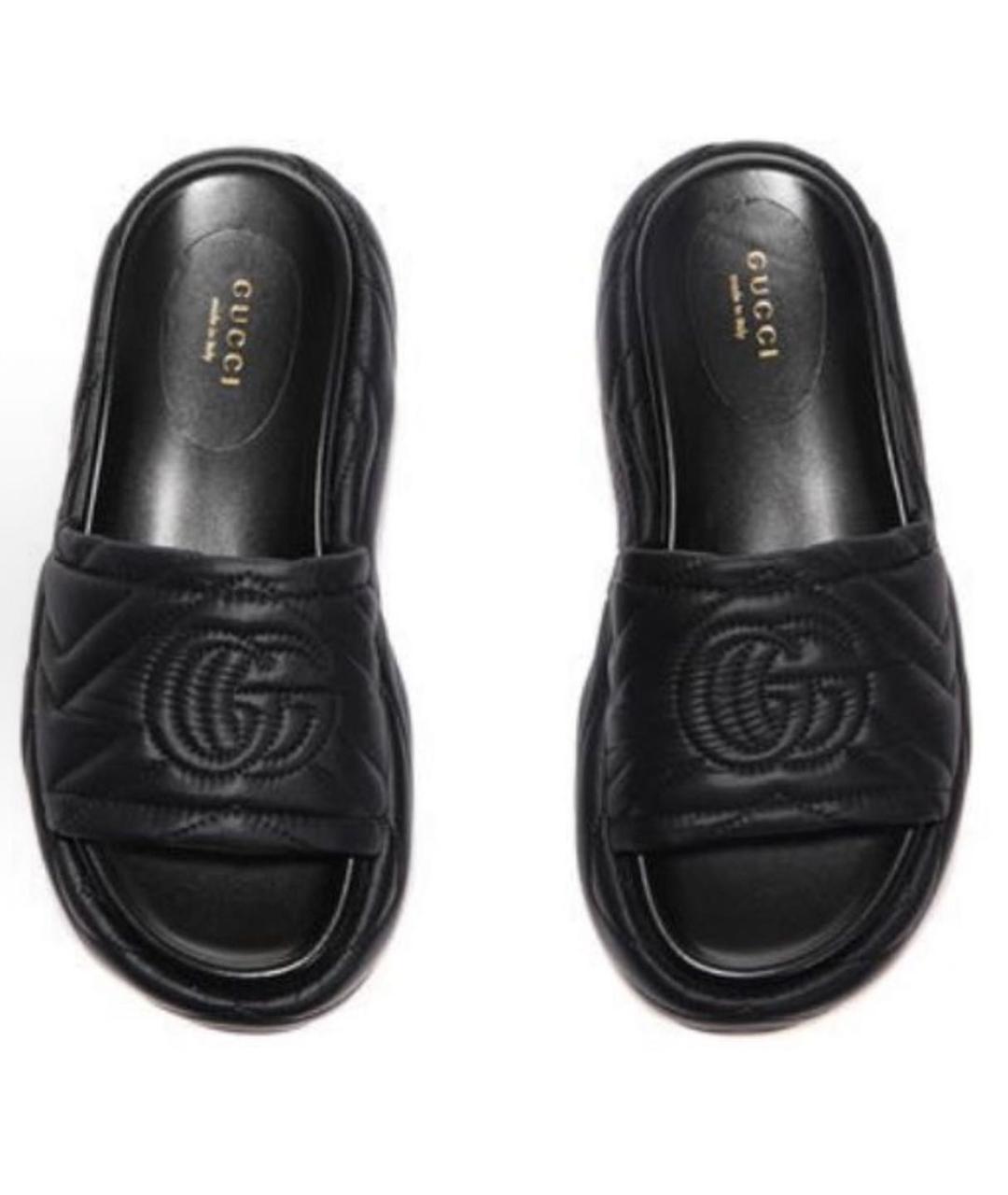 GUCCI Черные кожаные шлепанцы, фото 2