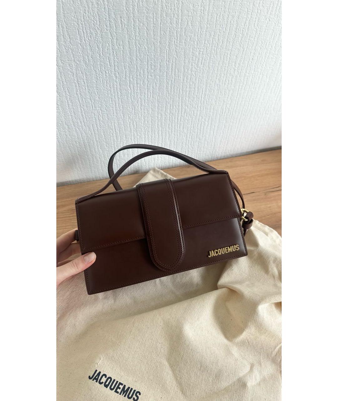 JACQUEMUS Коричневая кожаная сумка с короткими ручками, фото 3