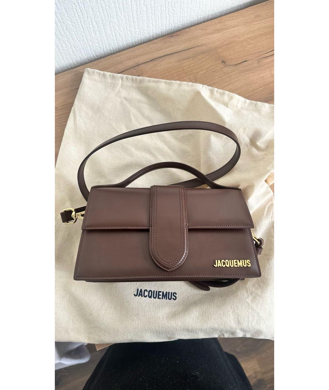 JACQUEMUS Коричневая кожаная сумка с короткими ручками, фото 2