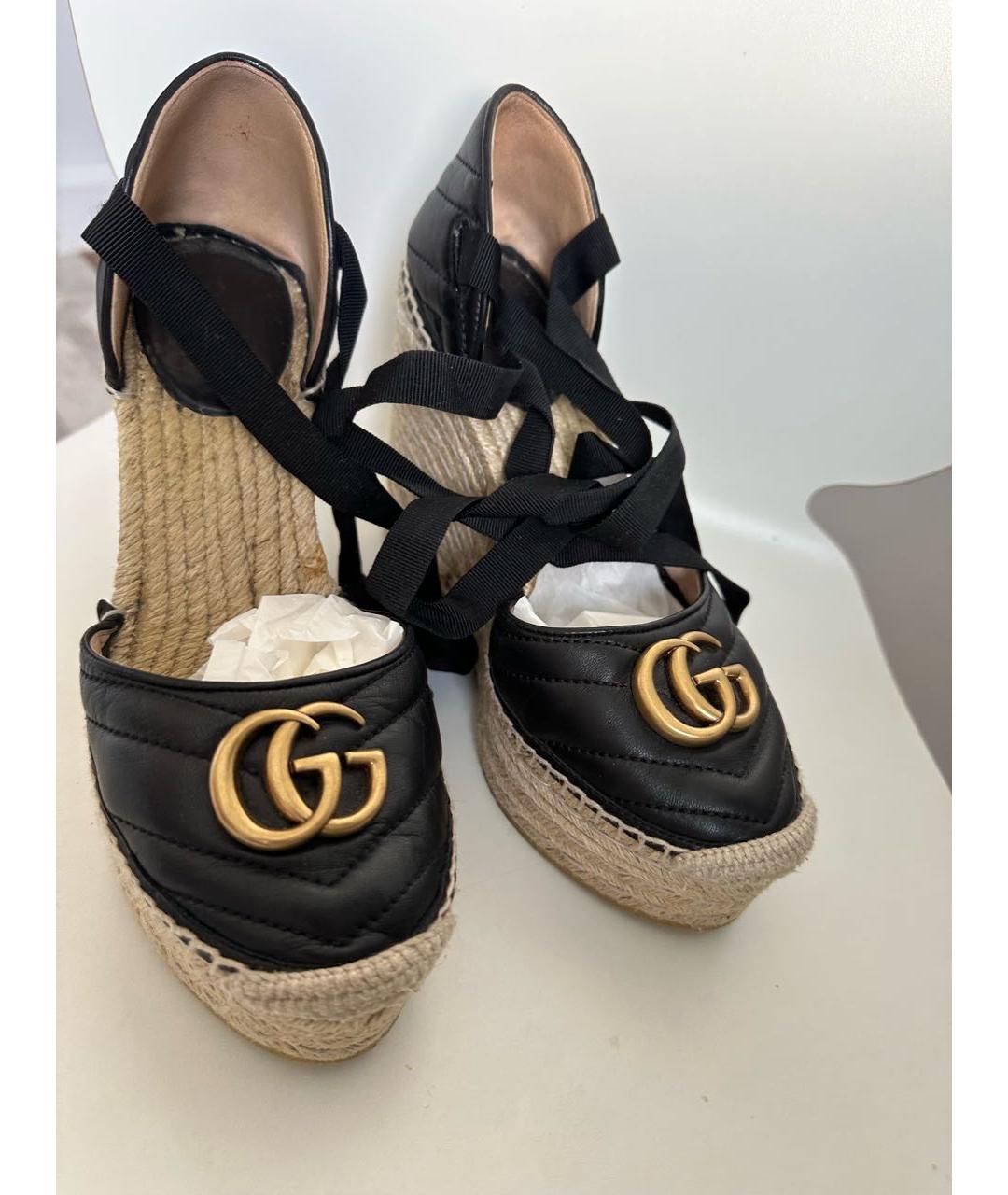 GUCCI Черные кожаные босоножки, фото 6