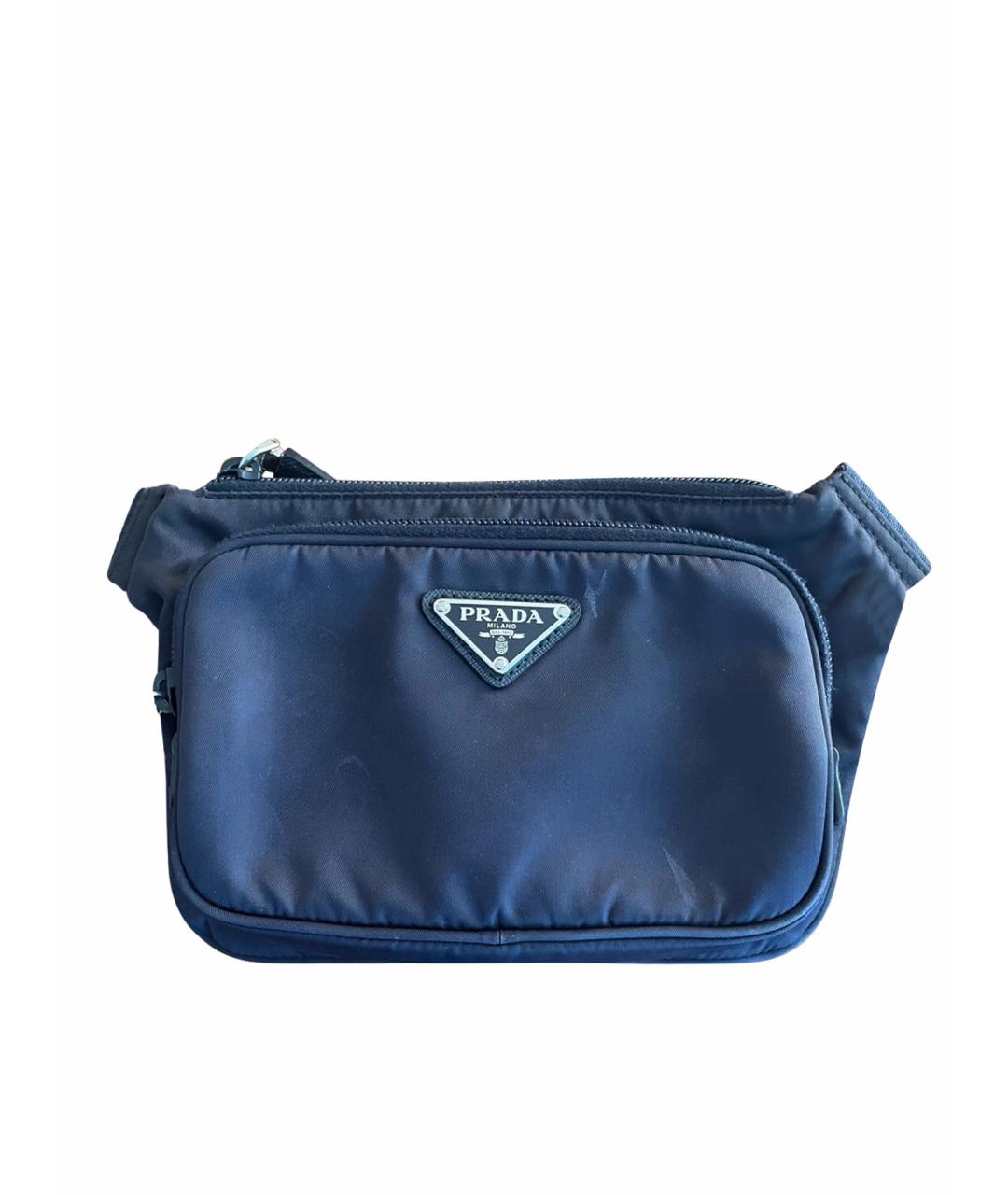 PRADA Темно-синяя синтетическая барсетка, фото 1