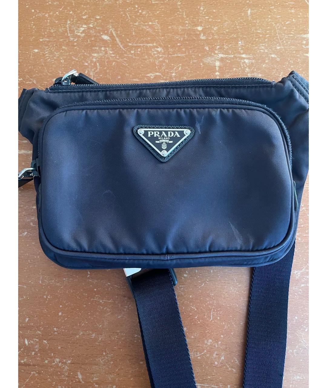 PRADA Темно-синяя синтетическая барсетка, фото 6