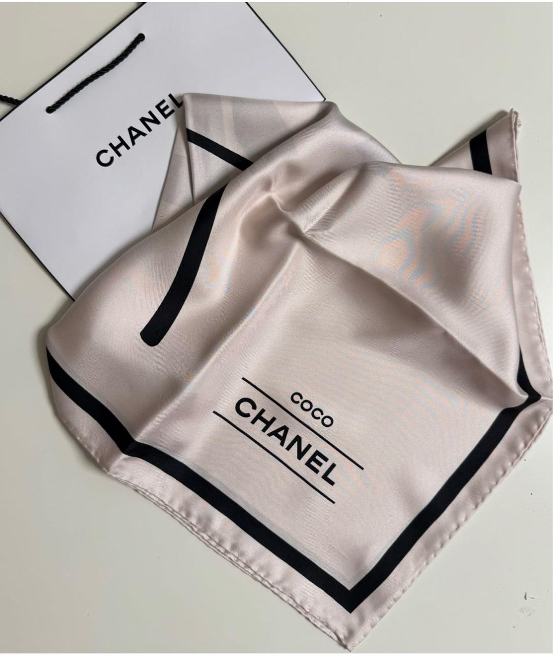 CHANEL Бежевый шелковый платок, фото 5