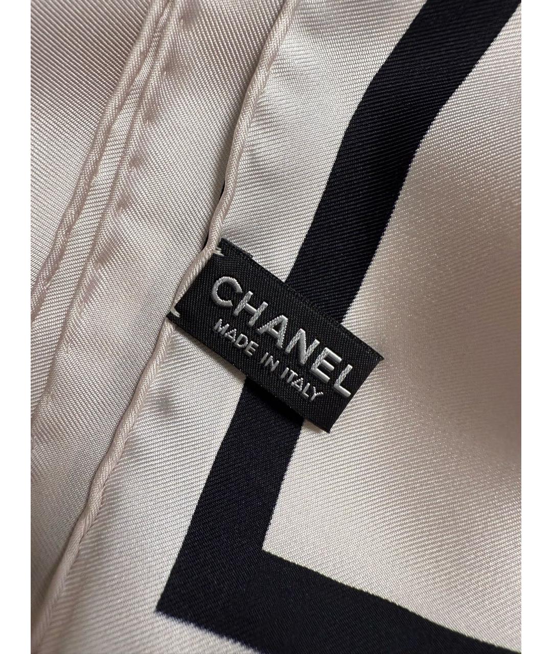 CHANEL Бежевый шелковый платок, фото 3
