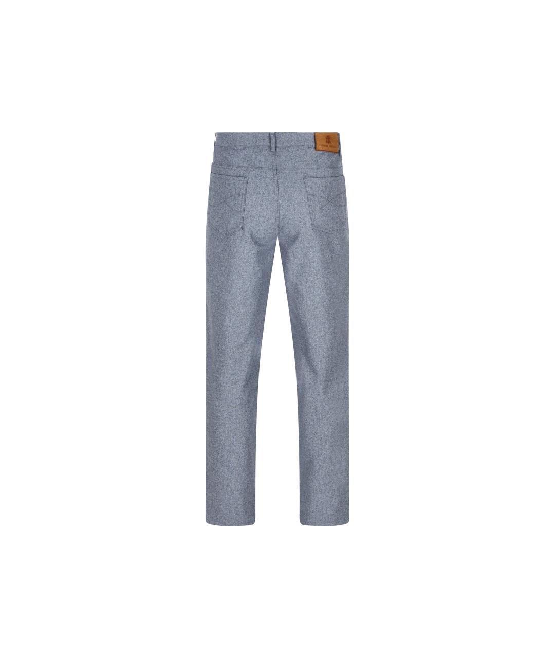 BRUNELLO CUCINELLI Голубые шерстяные повседневные брюки, фото 4