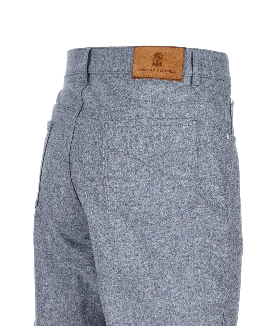 BRUNELLO CUCINELLI Голубые шерстяные повседневные брюки, фото 2