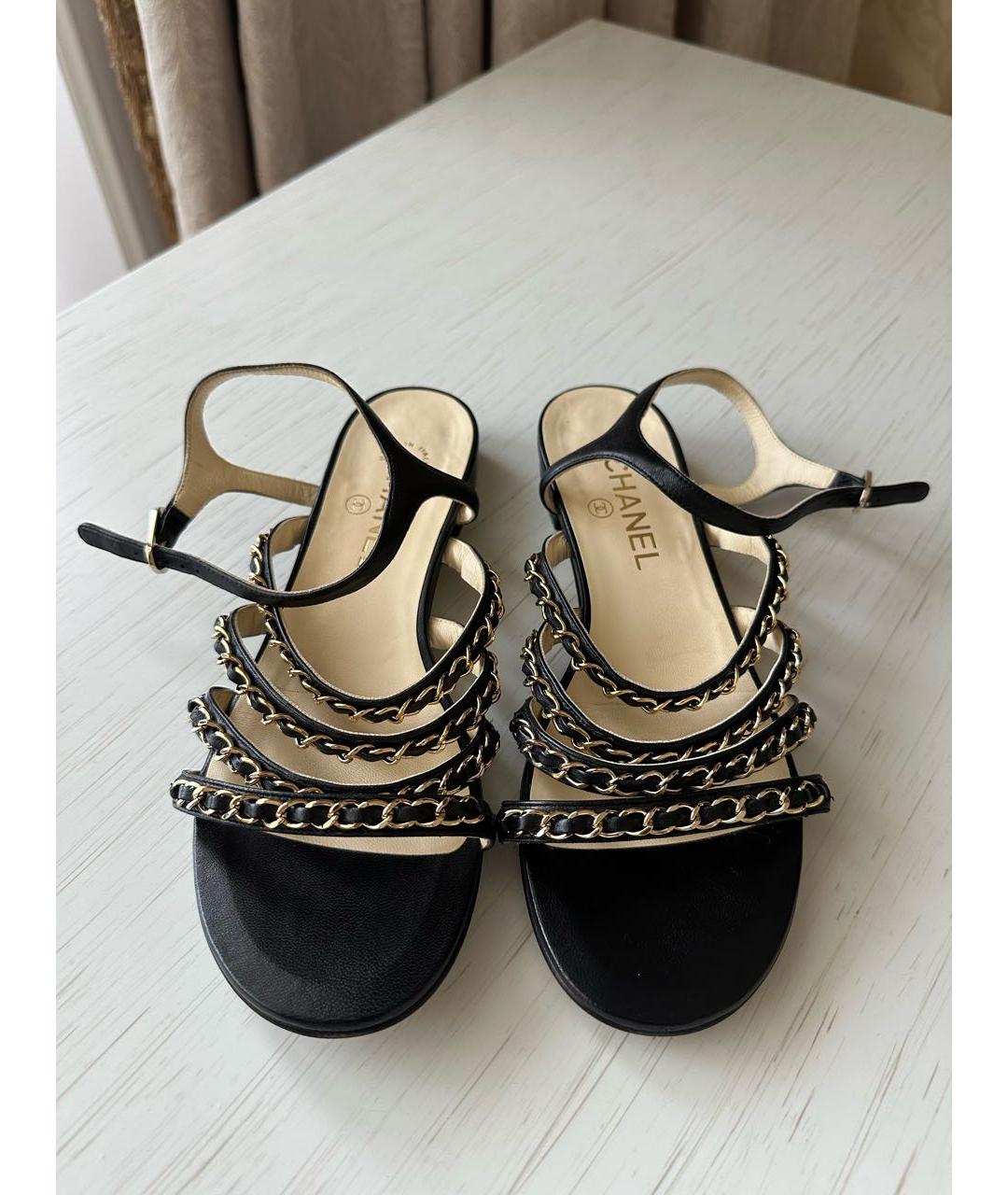 CHANEL Черные кожаные сандалии, фото 2