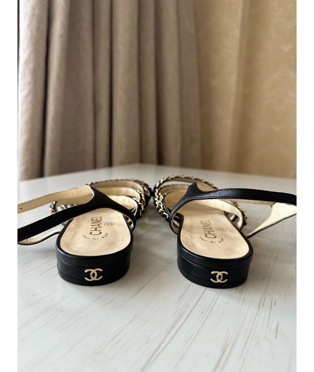 CHANEL Черные кожаные сандалии, фото 4