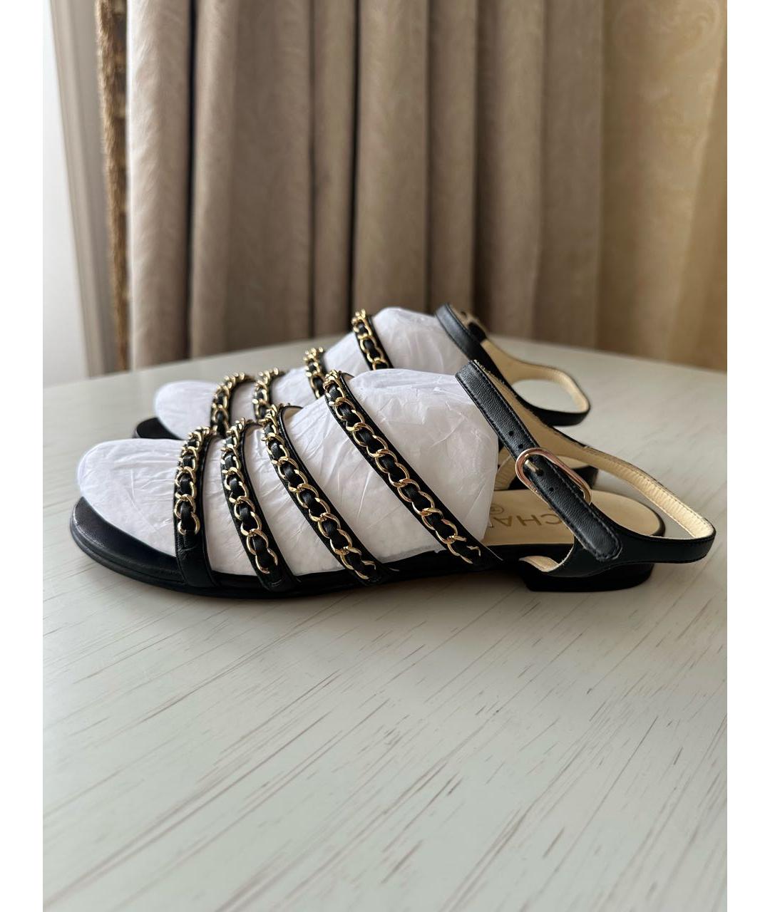 CHANEL Черные кожаные сандалии, фото 7
