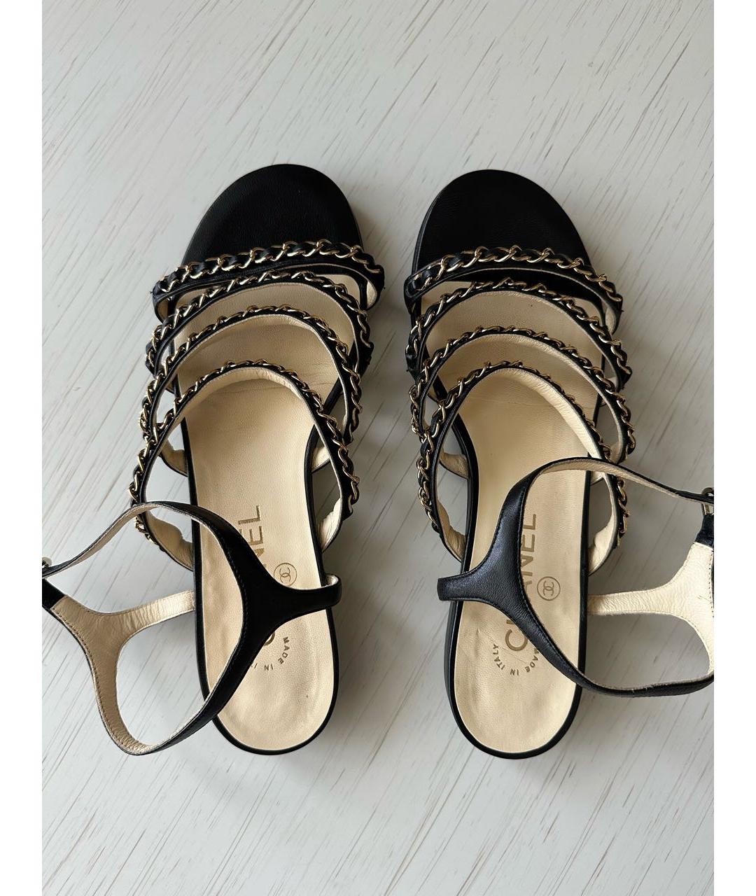 CHANEL Черные кожаные сандалии, фото 3