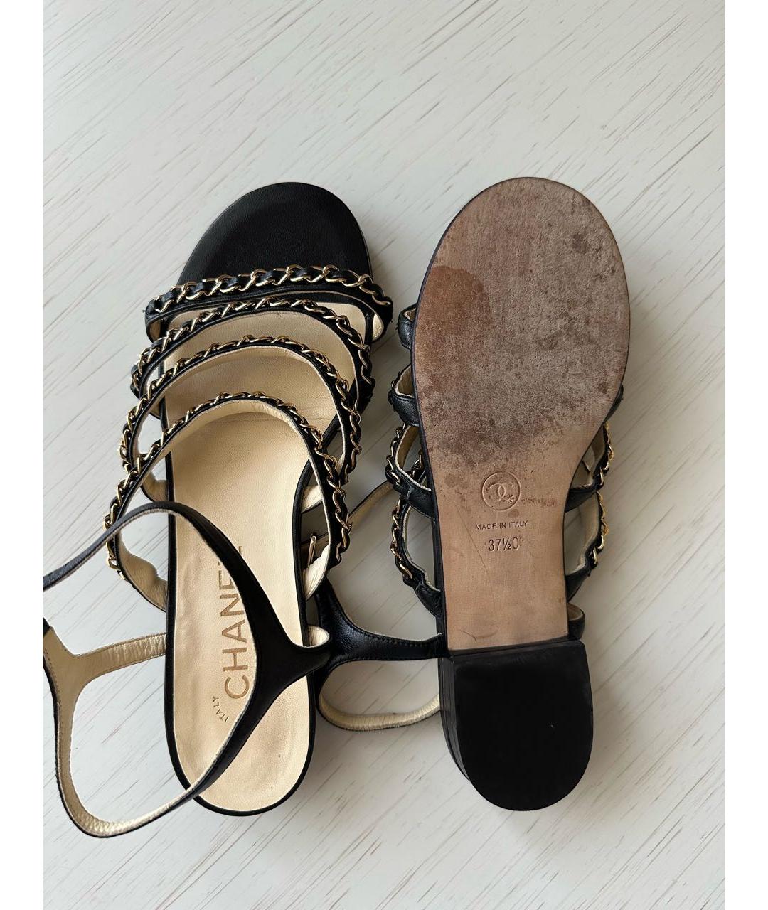 CHANEL Черные кожаные сандалии, фото 8