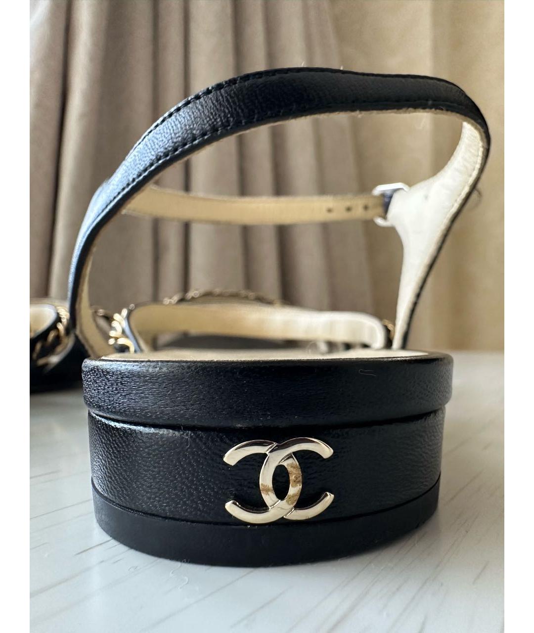 CHANEL Черные кожаные сандалии, фото 6