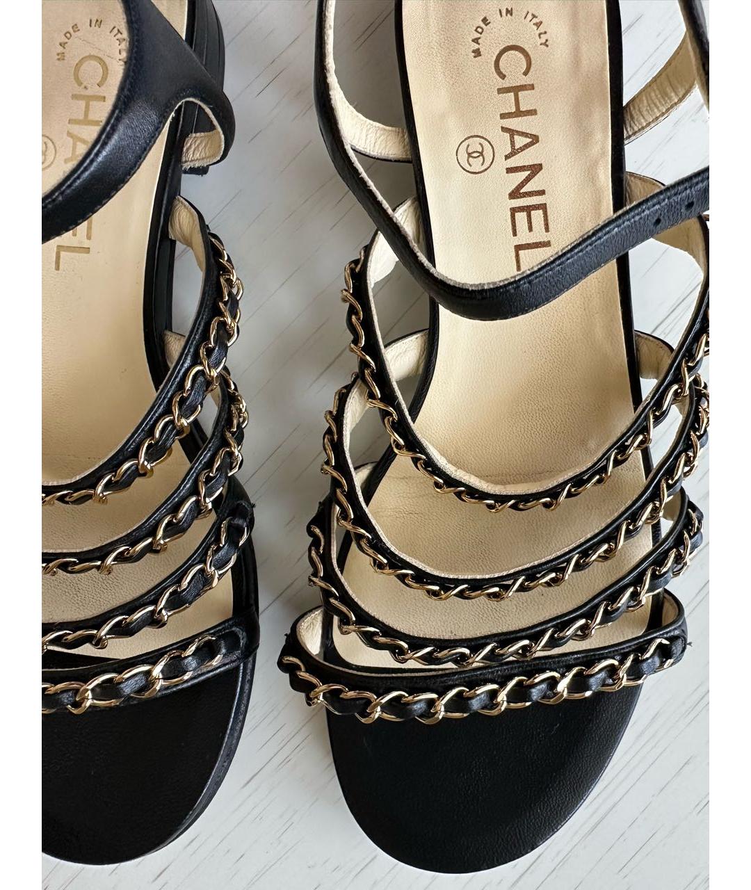 CHANEL Черные кожаные сандалии, фото 5