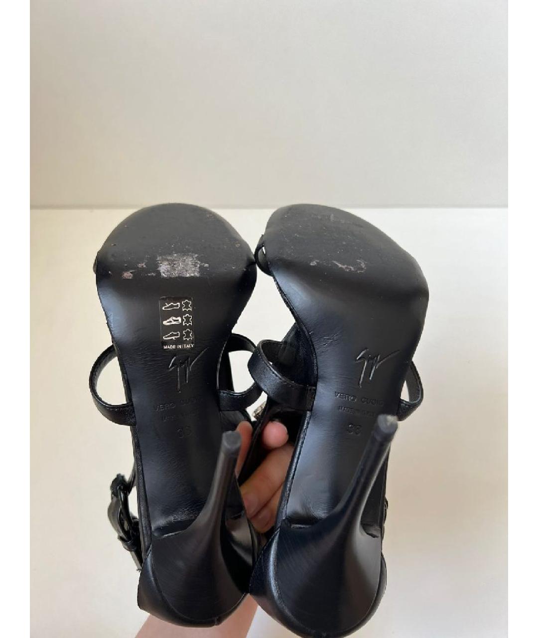 GIUSEPPE ZANOTTI DESIGN Черные кожаные босоножки, фото 8